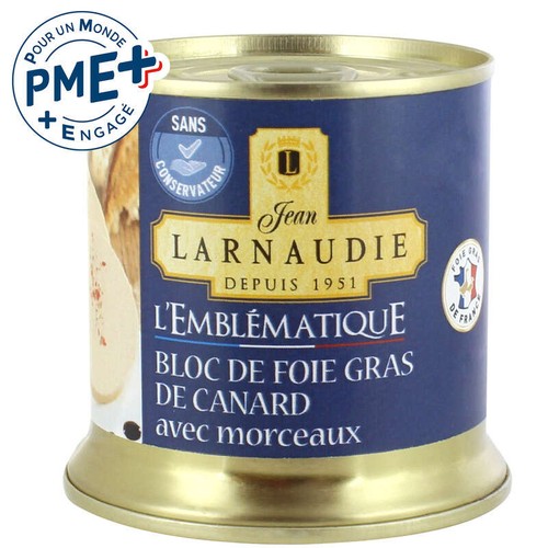 Jean Larnaudie Bloc de foie gras canard 30%Avec Morceaux  l'Emblématique 200g
