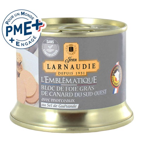 Jean Larnaudie l'Emblematique Bloc de Foie Gras de Canard du Sud-Ouest au Sel de Guérande 150g