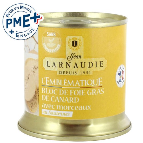 Jean Larnaudie Bloc de foie gras canard 30% Morceaux l’Emblématique au sauternes 200g