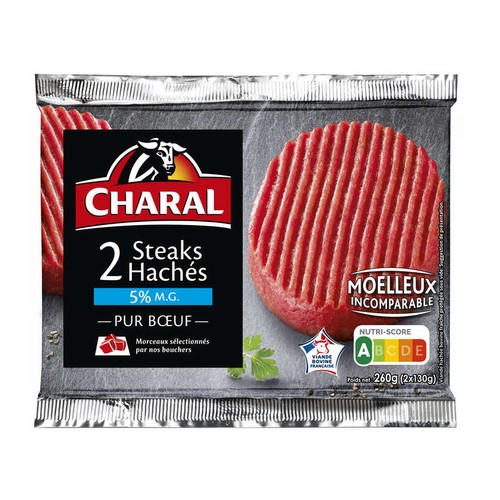 Charal Steak haché Frais pur Bœuf, 5% de Mg 2x130g