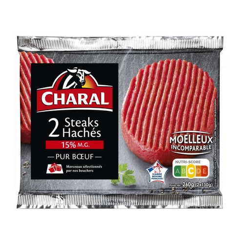 Charal Steak haché pur Bœuf, 15% De Mg 2x130g