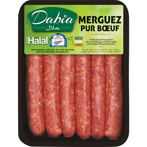 Dabia Merguez Pur Bœuf Halal x6 330g