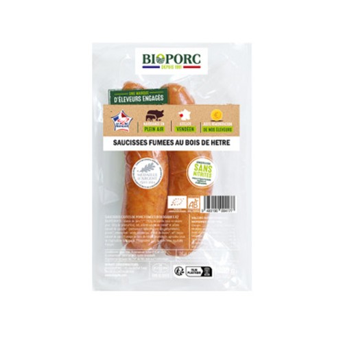 Bioporc Saucisses Fumées au Bois de Hêtre 200g