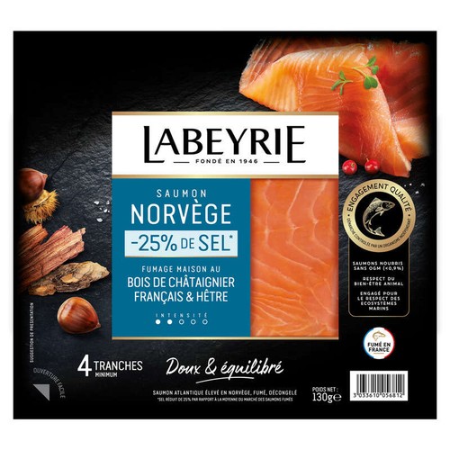 Labeyrie Saumon Fumé Le Savoureux de Norvège -25% de sel 4 tranches 130g