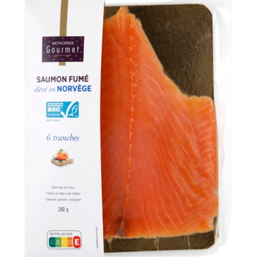 Monoprix Gourmet Saumon Fumé Elevé en Norvège x6 Tranches 240g