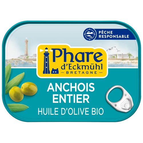 Phare D'Eckmühl Anchois Entiers Msc Huile D'Olive Vierge Extra Bio 115g