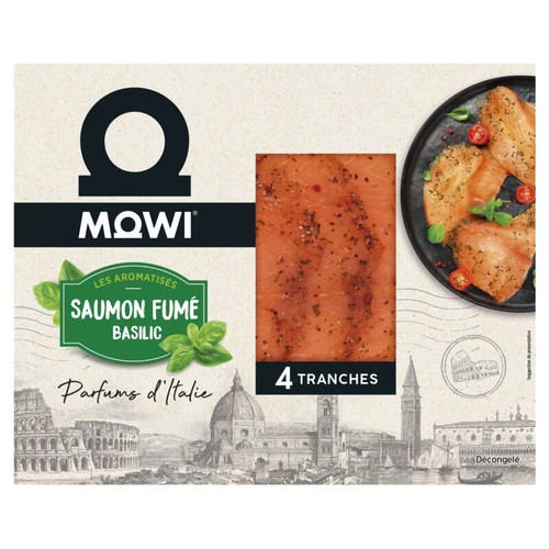 Mowi Saumon Fume Aromatise au basilic en tranches x4 - 100g