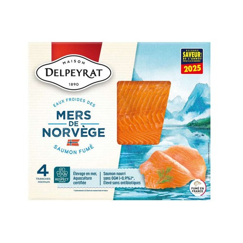Delpeyrat Saumon Fumé origine Norvège 4 Tranches minimum 120g