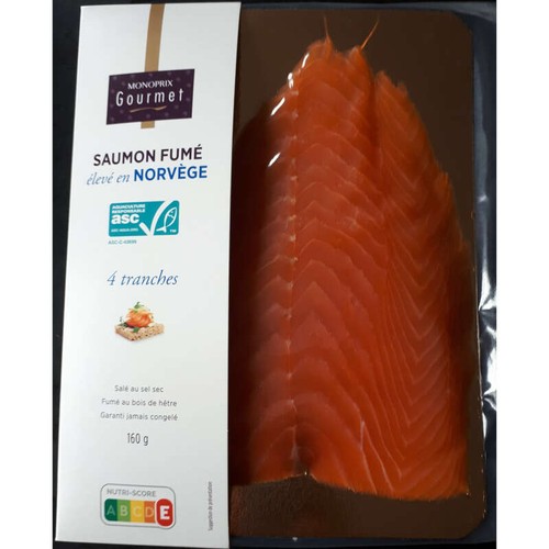 Monoprix Gourmet Saumon Fumé Norvège Asc x4 Tranches 160g