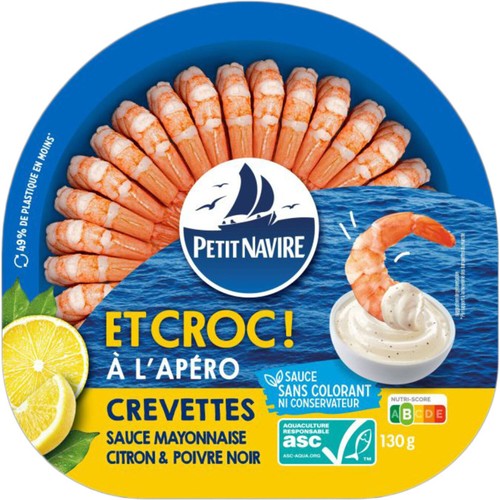 Petit Navire et Croc à l’Apéro Crevettes sauce Mayonnaise citron & poivre Noir 130g