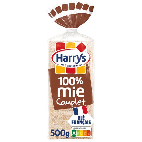 Harrys Pain de mie 100% mie complet sans croute sans additifs 500g