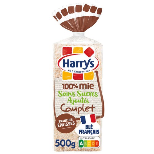 Harrys pain de mie 100% mie complet sans croute sans sucres ajoutes sans additifs 500g