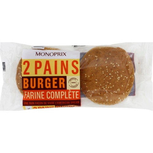 Monoprix Burger farine complète x2 165g