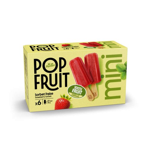 Pop Fruit Mini bâtonnet sorbet 100% fruit fraise 6x35g