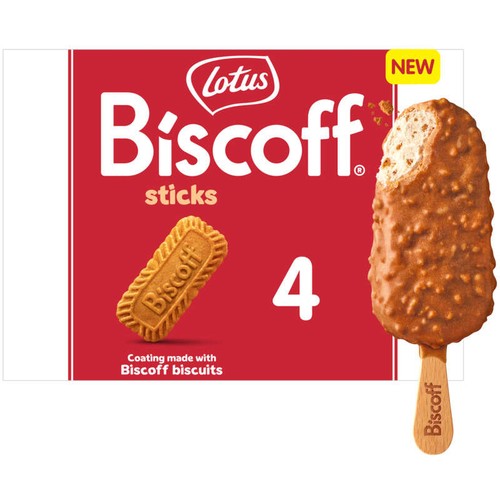 Lotus Biscoff Glace en bâtonnets avec morceaux de biscuits caramélisés  4x90ml