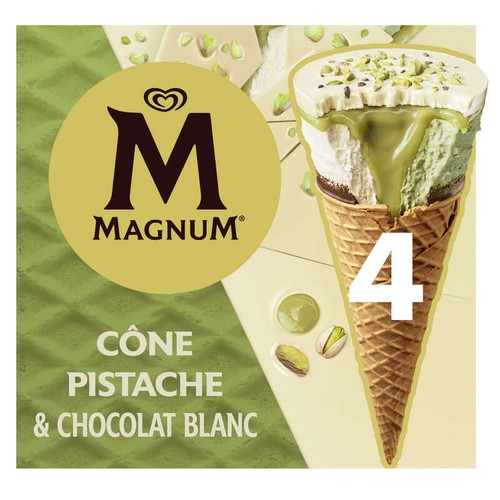 Magnum Glace Cône Pistache & Chocolat Blanc 4x90ml