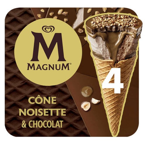 Magnum Glace Cône Noisette & Chocolat x4 260g