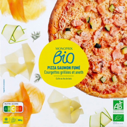 Monoprix Bio Pizza Saumon Fumé Courgettes Grillées & Aneth 380g