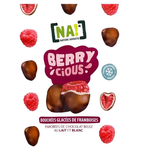 [NA !*] Framboises surgelées enrobées chocolat blanc et lait 100g