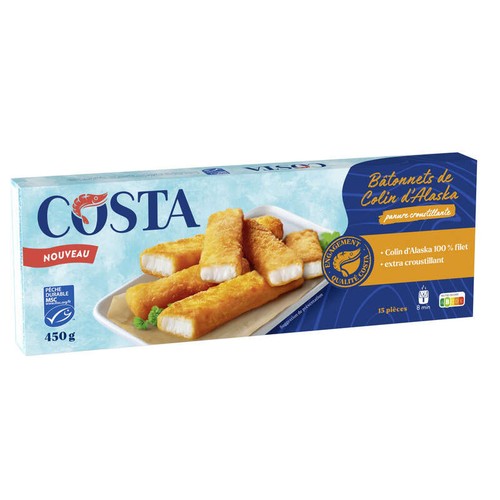 Costa Bâtonnets de colin d'Alaska panure croustillante 450g