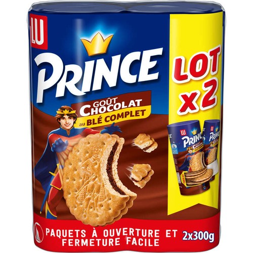Lu Prince Biscuits fourrés au Chocolat Blé Complet 2x300g