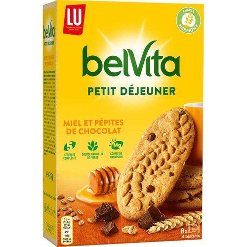 Lu Belvita Petit Déjeuner Biscuits Miel et aux pépites de Chocolat 435g