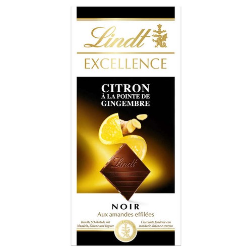 Lindt Chocolat Noir Aux Amandes Et Citron À La Pointe De Gingembre 100g