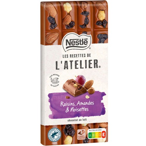 Nestlé Dessert Tablette Chocolat Au Lait Raisins Amandes Et Noisettes 170g