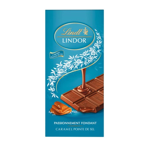 Lindt Tablette de chocolat lindor lait caramel pointe de sel 150g