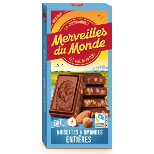 Merveilles du Monde Chocolat Au Lait Noisettes & Amandes Entières 100g
