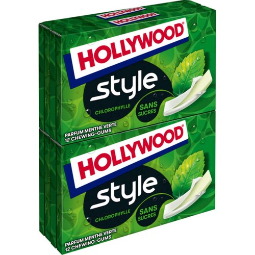 Hollywood Chewing-Gum Style Sans Sucres Menthe Verte 4x23g