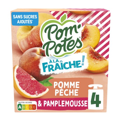 Pom'Potes Compotes à la Fraiche Goût Pomme Pêche Pamplemousse 4x90g