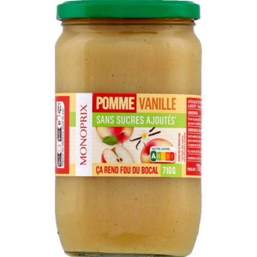 Monoprix Purée Pomme Vanille sans sucre Ajouté 710g