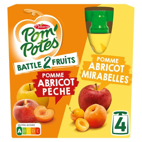 Pom'Potes Compote Pomme Abricot Pêche & Pomme Abricot Mirabelle 4x90g