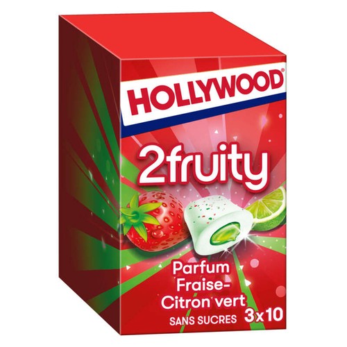 Hollywood 2Fruity Fraise Citron Vert sans sucres 3x10 Dragées 66g