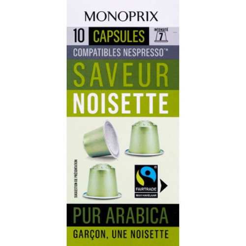 Monoprix capsules Pur Arabica Saveurs Noisette n°7 x10