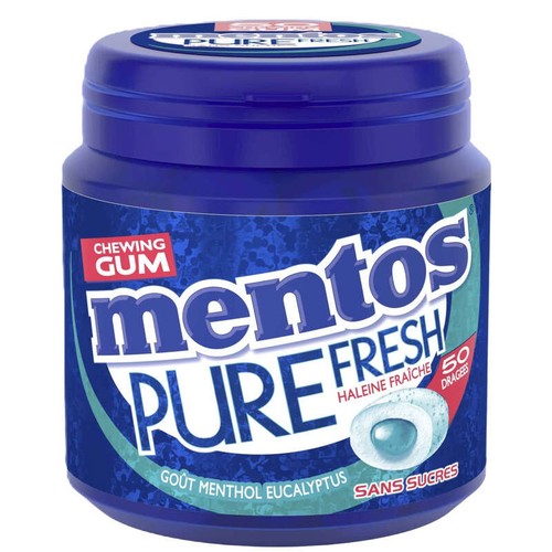 Mentos Pure fresh Menthol Eucalyptus Dragées sans sucres x50, 100g