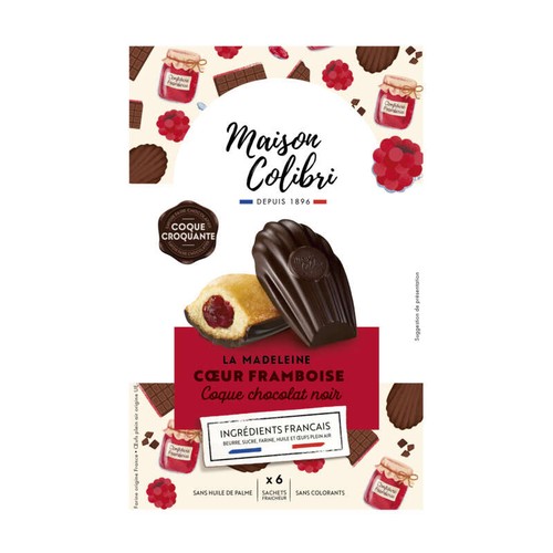 Maison Colibri La Madeleine Cœur Framboise Coque Chocolat Noir 174g