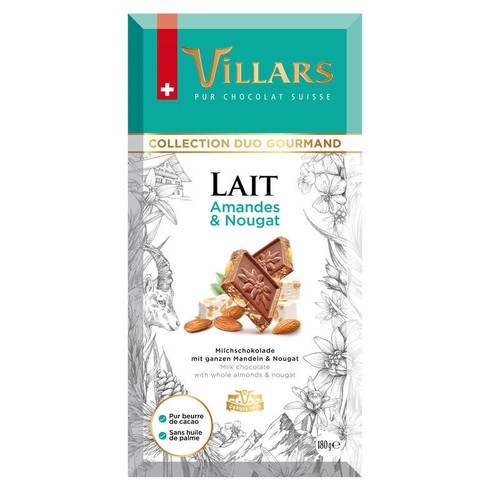 Villars Chocolat au Lait suisse aux amandes & Nougat 180g