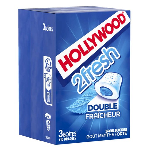 Hollywood Chewing Gum 2Fresh Menthe Fraîche x3