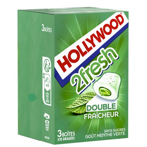 Hollywood Chewing Gum 2Fresh Menthe Sans Sucre x3