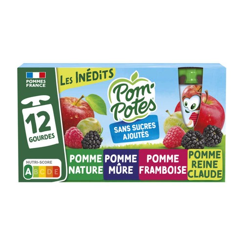 Materne Pom'Potes Compotes en Gourde Sans Sucres Ajoutés 4 Parfums 12x90g