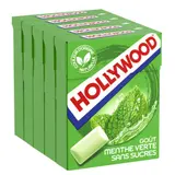 Hollywood Chewing-gum sans sucres avec édulcorants - Parfum menthe verte 5x14g