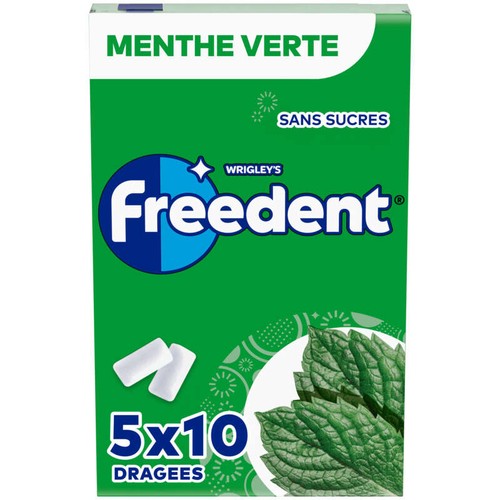 Freedent Chewing-gum Menthe Verte Sans Sucres 5x10 Dragés 70g