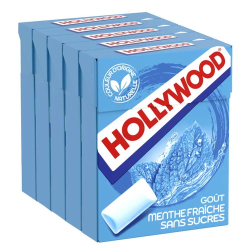 Hollywood Chewing-gum sans sucres avec édulcorants - Parfum menthe fraîche 5x14g