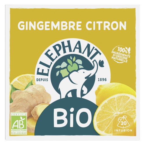 Elephant Mon Infusion Gingembre Citron 20 Sachets Bio 34g