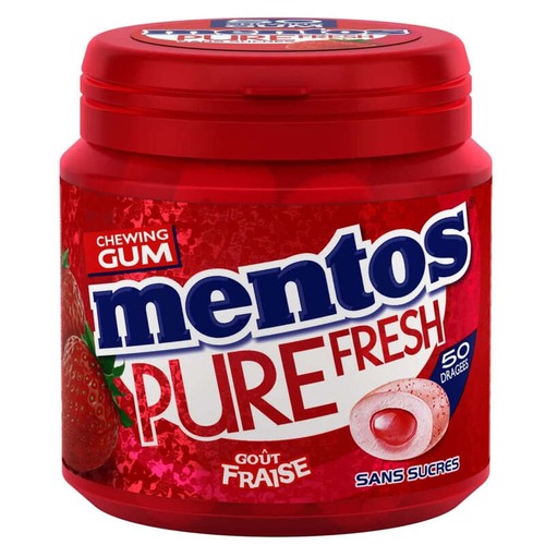 Mentos Gum Chewing-Gum À La Fraise, Sans Sucres