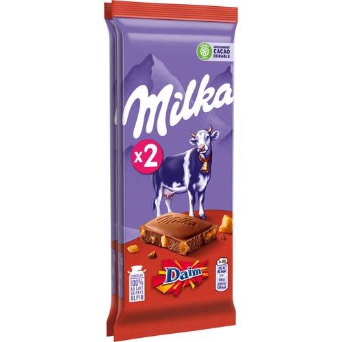 Milka Tablette Chocolat Au Lait Et Éclats De Daim 2x100g