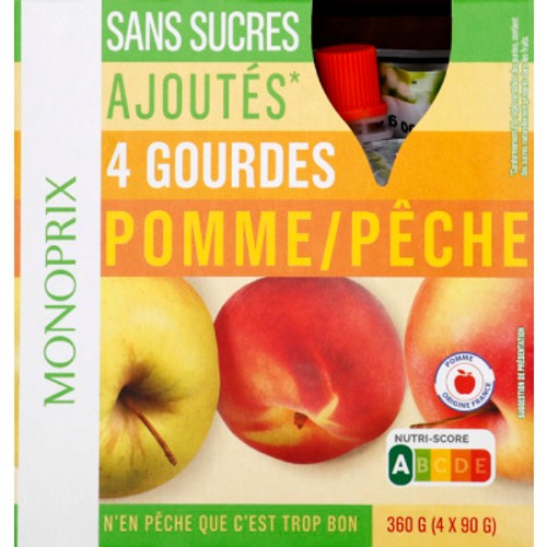 Monoprix Compote Gourde Pomme Pêche 4x90g