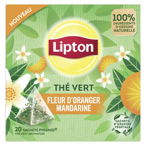 Lipton Thé vert fleur d'oranger et mandarine x20 sachets pyramid 30g